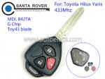 Toyota Hilux Yaris 3 Button Remote Key 433Mhz G Chip Toy43 Blade