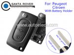 Peugeot 307 308 407 408 Citroen C3 C5 Flip Remote Key Case 2B with Battery Holder