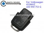 Volkswagen VW Remote Key Square Head 3 Button (433Mhz,1K0 959 753 G)