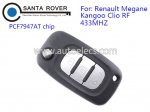 Renault Megane Kangoo Clio RF 3 Button Remote Flip Key PCF7947AT Chip 433Mhz