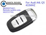 Audi A4L Q5 Smart Remote 8K0959754(C) 754G Key Card 3 Button 433mhz with Emergency Key